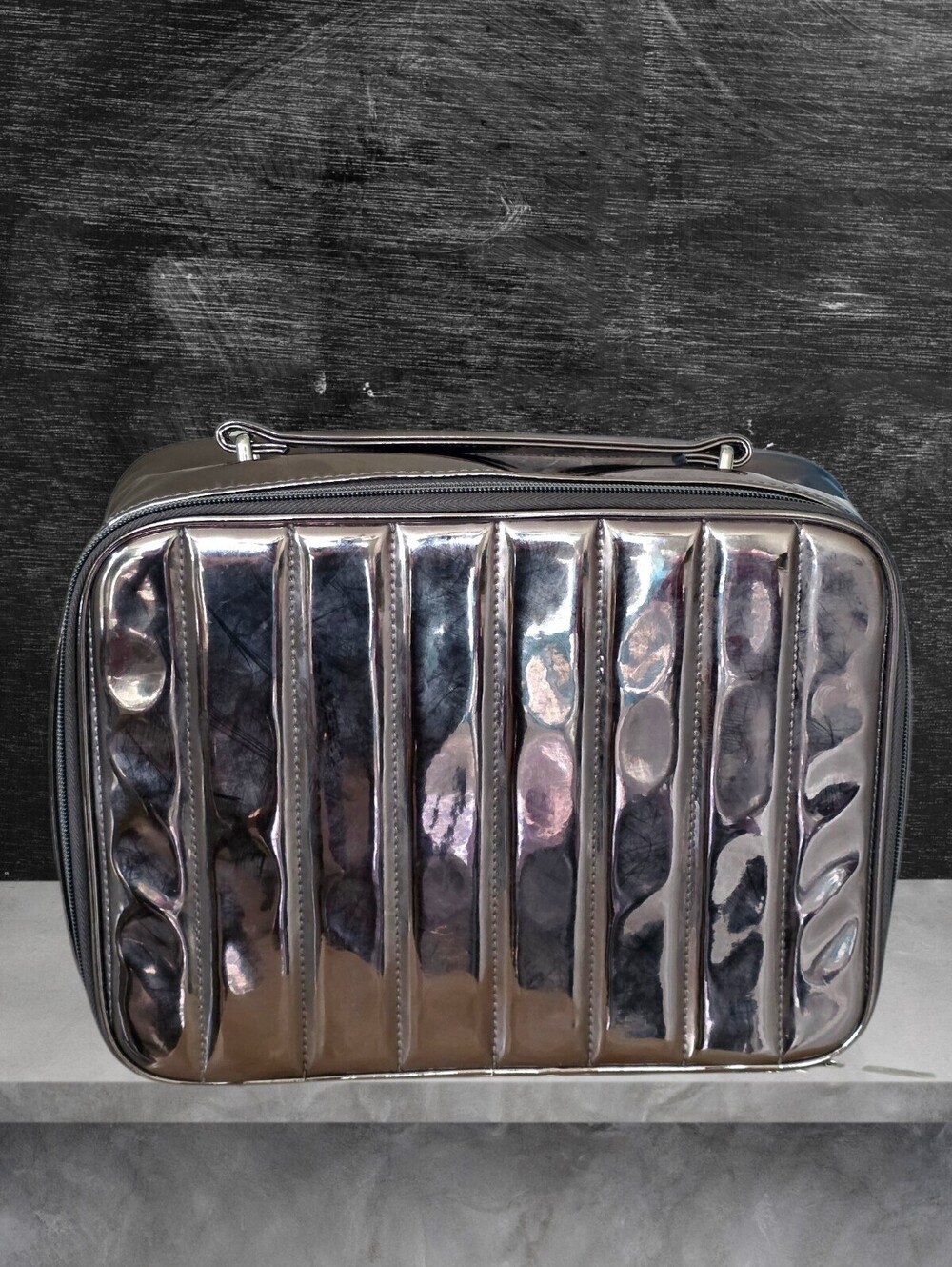 Lancôme Metallic Pewter Train Case Makeup Cosmetic Travel Organizer Vanity Case - Picture 2 of 10